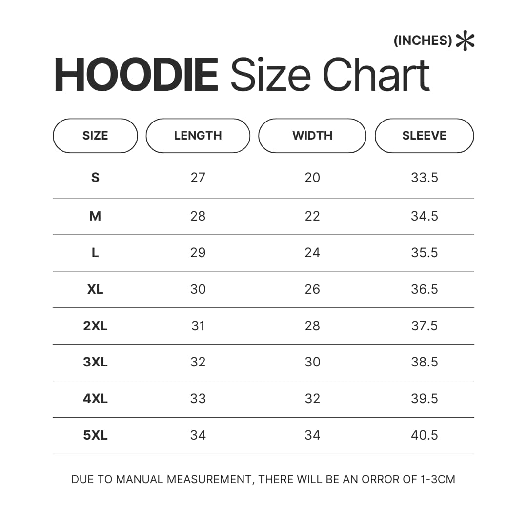 Hoodie Size Chart - Arctic Monkeys Merchandise