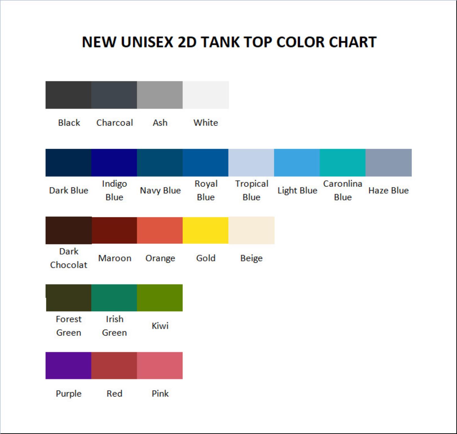 tank top color chart - Arctic Monkeys Merchandise